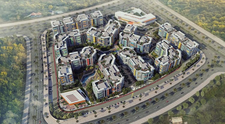 صورة علوية توضح ماكيت كمبوند الموندو بالعاصمة الإدارية الجديدة.