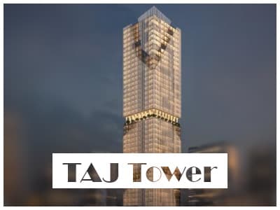 واجهة مول تاج تاور كما تبدو ليلا بالعاصمة الادارية