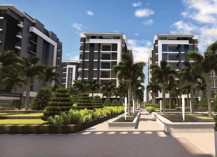 مشهد خارجي يوضح الوحدات السكنية من الخارج في كمبوند كاسيل لاند مارك في العاصمة الإدارية الجديدة.