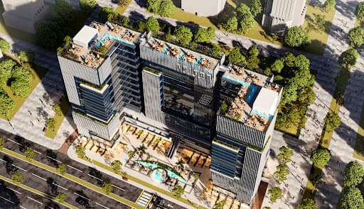 مشروع تريتون تاور والمساحات الخضراء من حوله