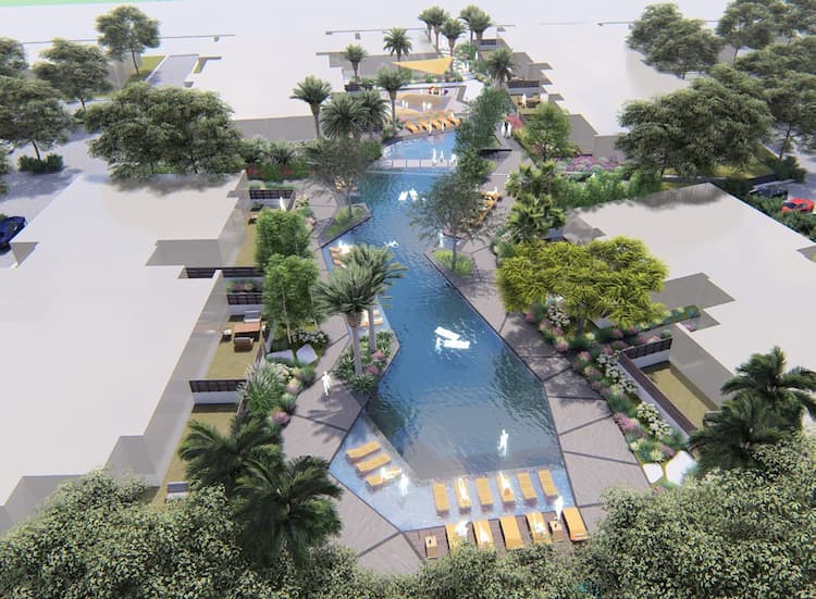 صورة علوية لحمام سباحة داخل كمبوند فينشي بالعاصمة الإدارية الجديدة.