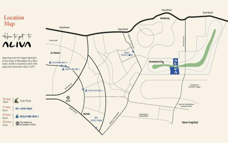 Aliva Mountain View Mostakbal city موقع كمبوند اليفا ماونتن فيو المستقبل سيتي